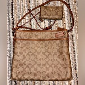 Coach Signature File Crossbody Bag & Matching Double Zip Wallet Set